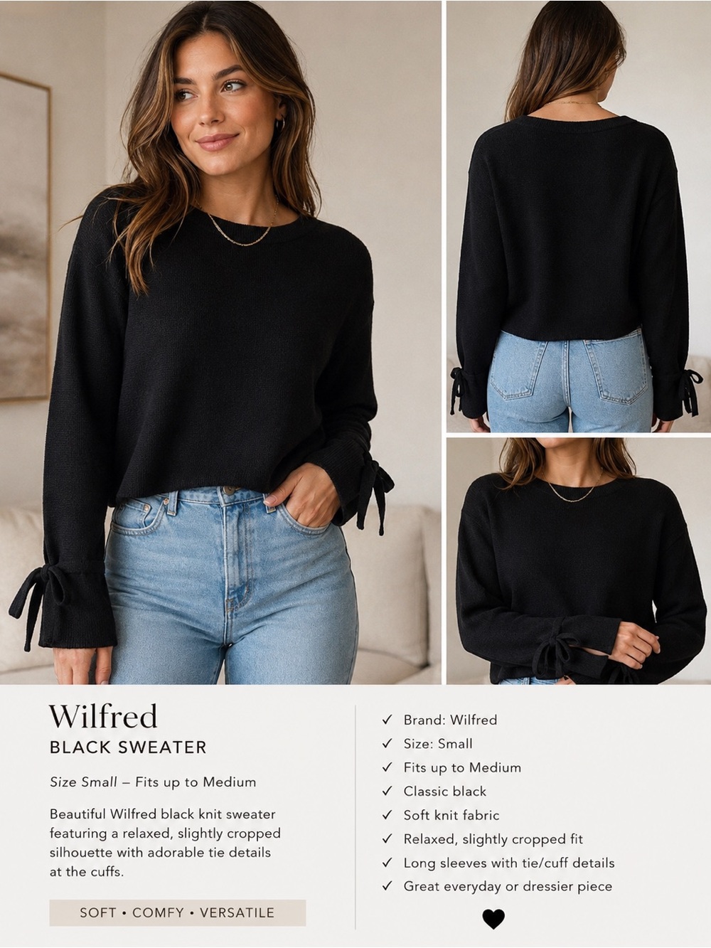 🖤 Wilfred Black Sweater – Size Small – Fits Like S/M